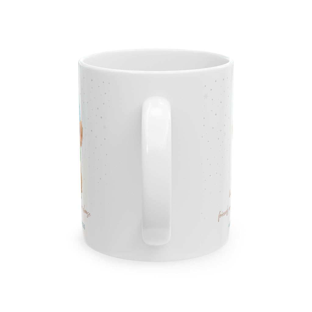 Personalized Winter Dog Mug – Cute Puppy with Hat & Scarf, Friends Are the Family You Choose Gift