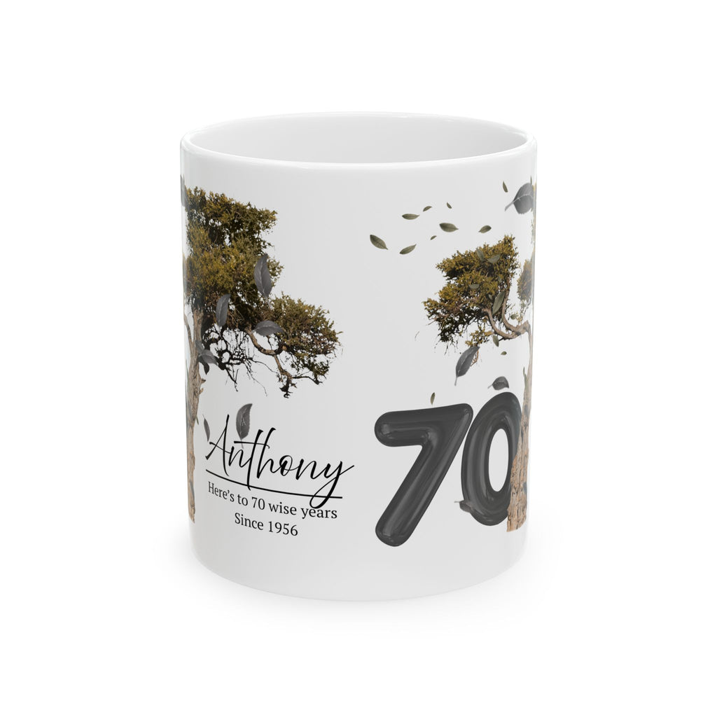 Personalized Tree Birthday Mug – Custom Age & Name, Tree with Falling Leaves Design, Meaningful Gift for Anniversary & Special Moments