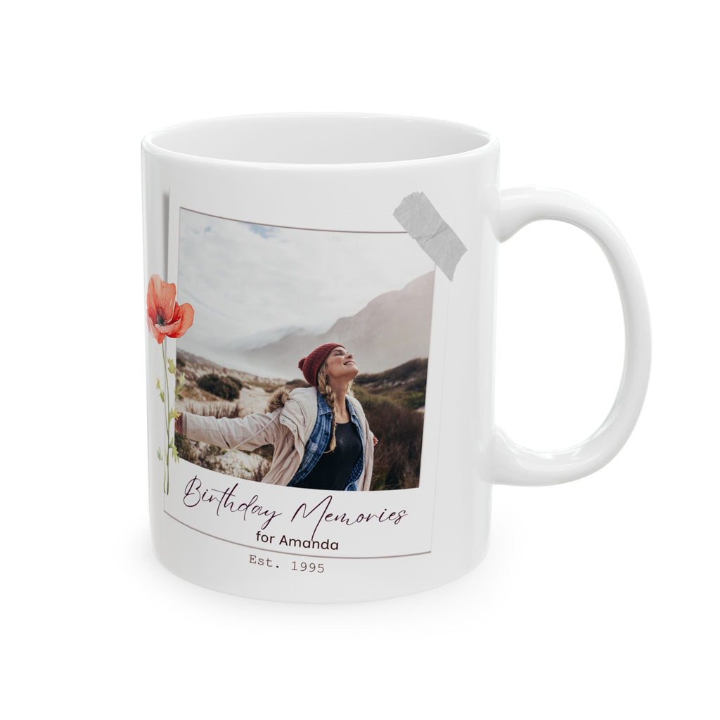 Personalized Birthday Photo Paper Mug – Vintage Floral Design, Custom Name & Year, Birthday Memories Keepsake Gift