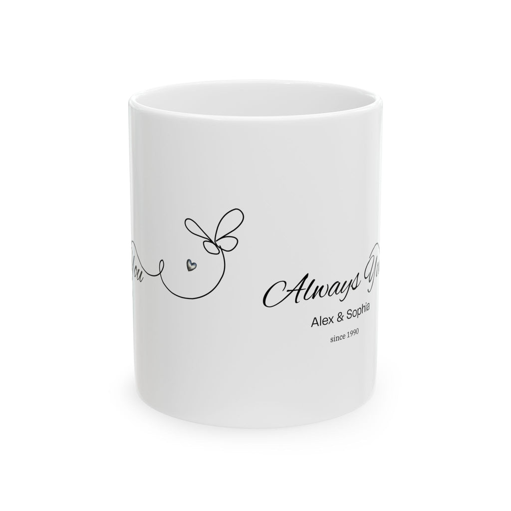 Always You Personalized Couple Mug – Minimal Line Art Love Gift, Custom Names & Year, Anniversary & Valentine’s Day Mug