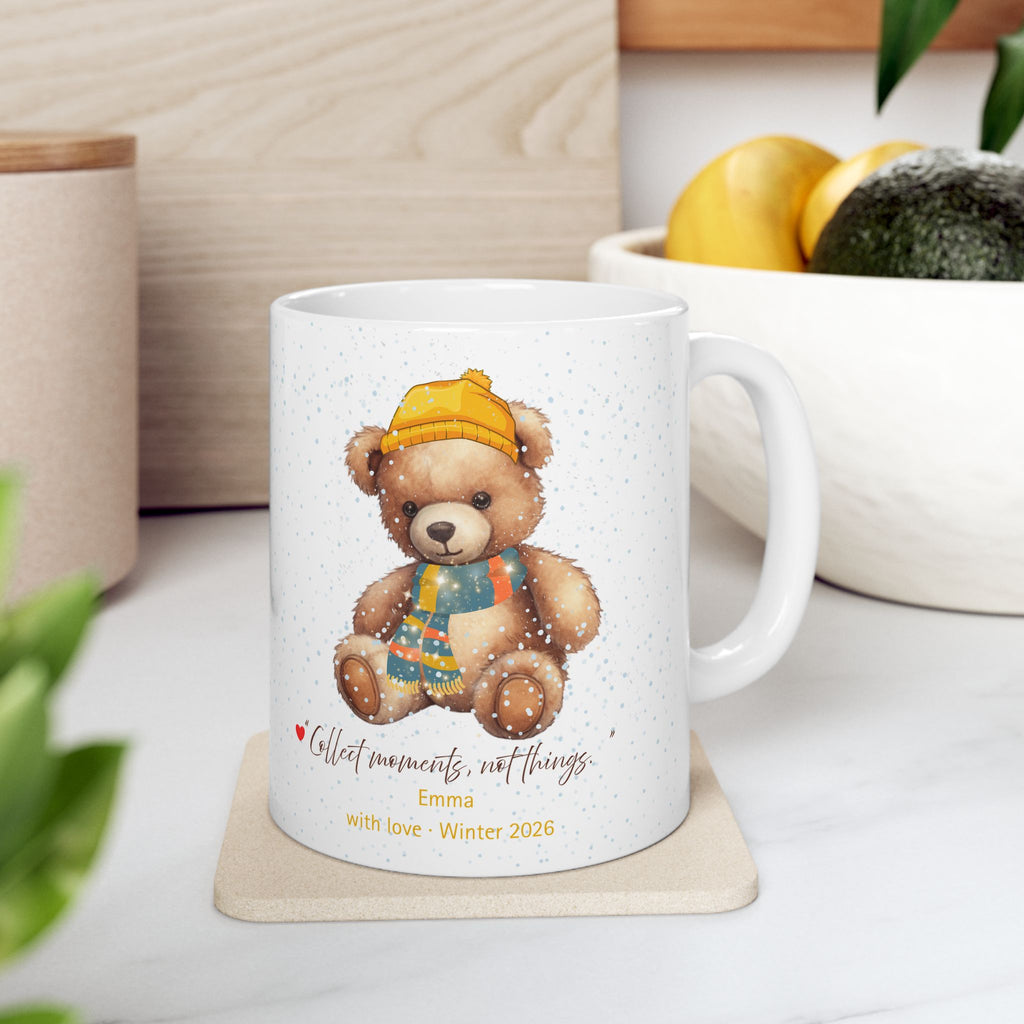 Personalized Teddy Bear Winter Mug – Cute Bear with Hat & Scarf, Custom Names & Year, Valentine’s & Anniversary Gift