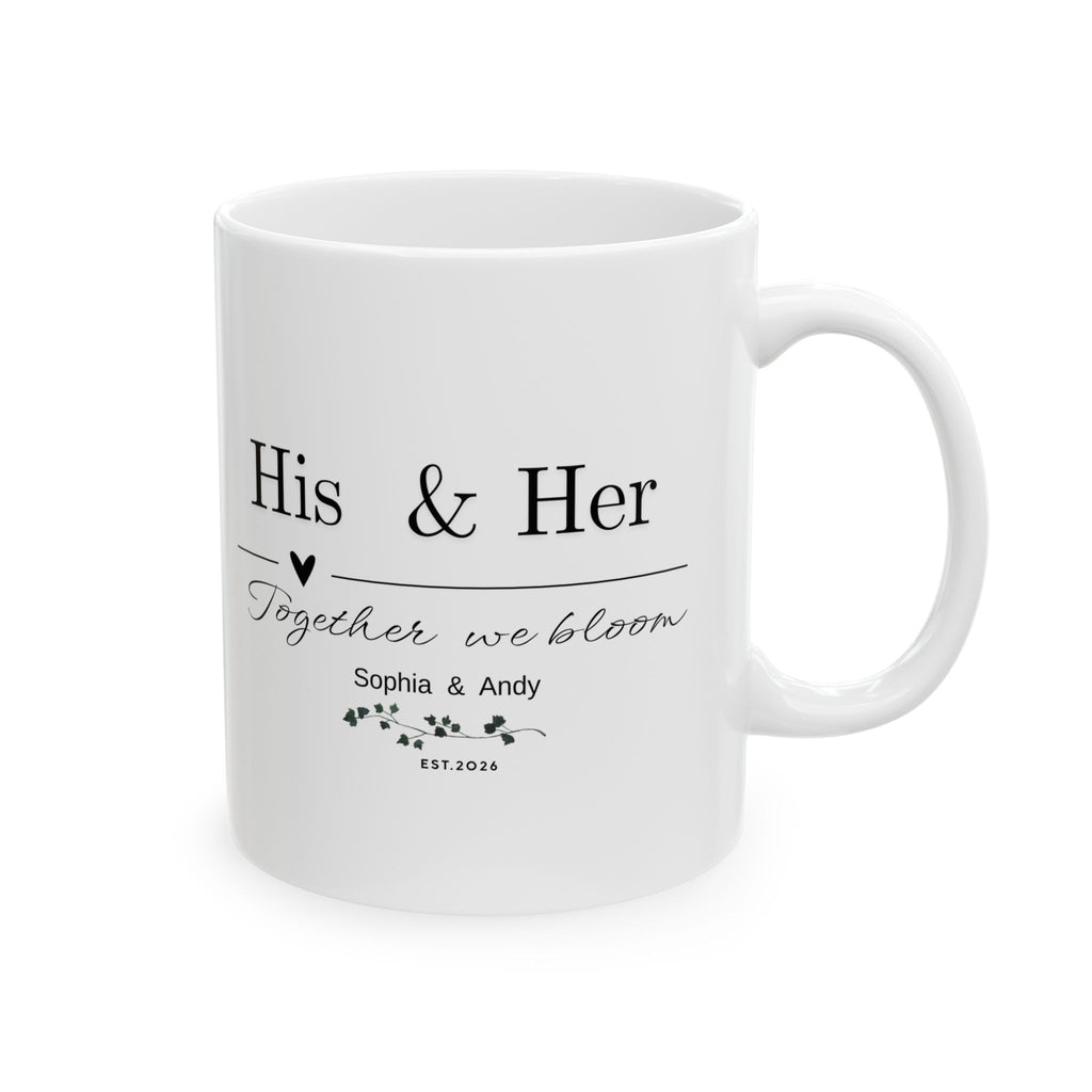 His & Her Personalized Mug – Together We Bloom, Custom Names & Date, Romantic Gift for Valentine’s Day, Anniversary & Wedding