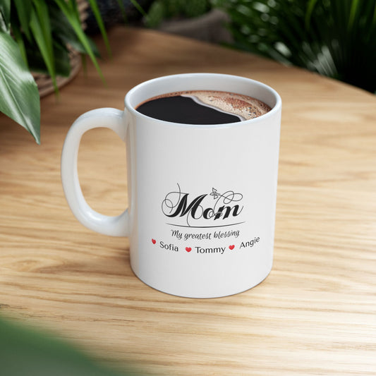 Personalized Mom Mug with Kids Names – My Greatest Blessing Coffee Mug | Custom Mother’s Day Gift for Mom