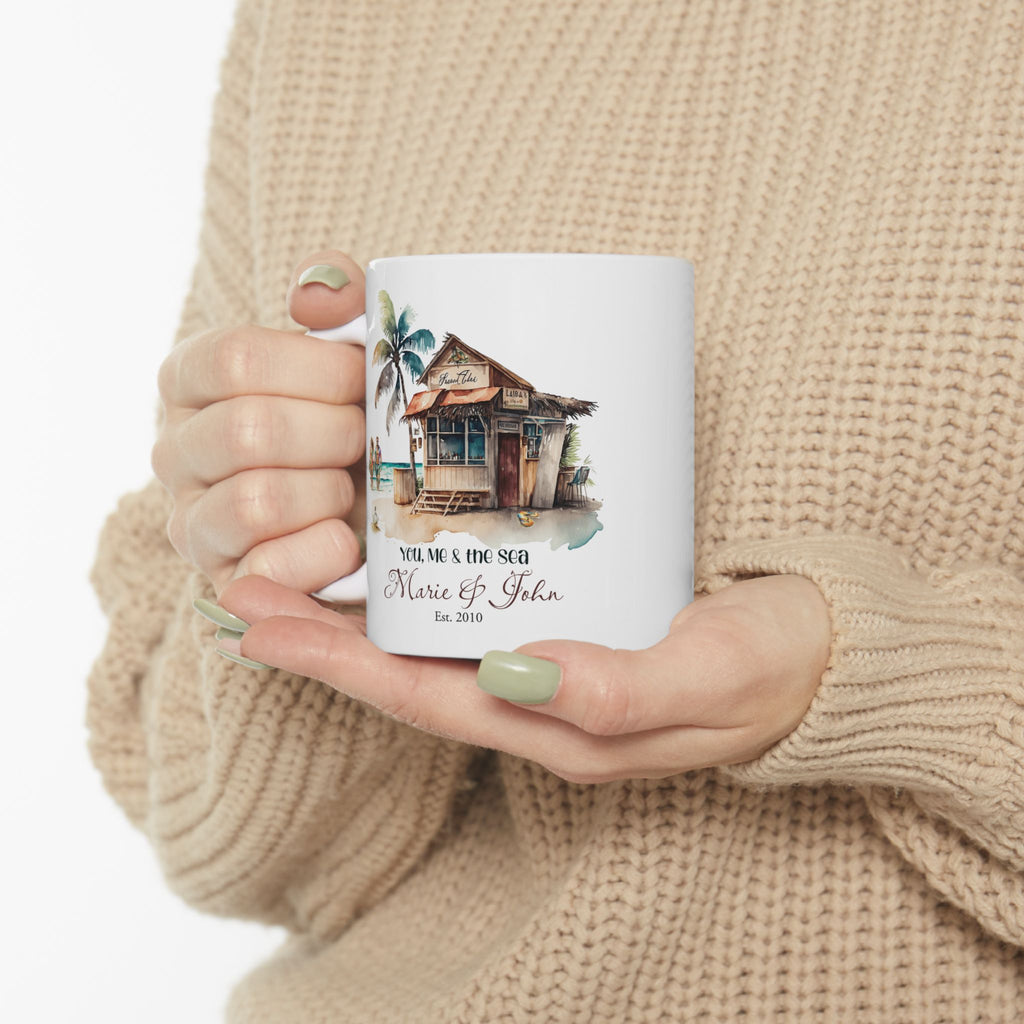 Personalized Couple Beach Mug – Custom Names and Date Anniversary Gift, Personalized Couple Beach Mug | Anniversary Gift