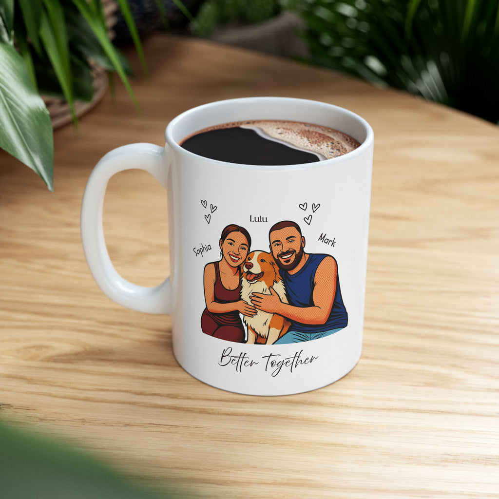 Custom Pet & Couple Mug, Personalized Dog Family Mug, Custom Portrait from Photo, Better Together Mug, Pet Lover Gift, Couple & Dog Gift, Family Mug
