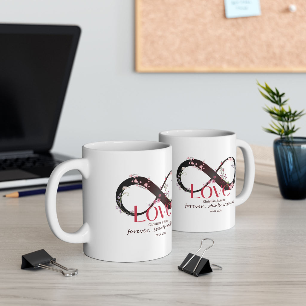 Personalized Infinity Love Mug – Forever Starts With Us | Anniversary & Wedding Gift