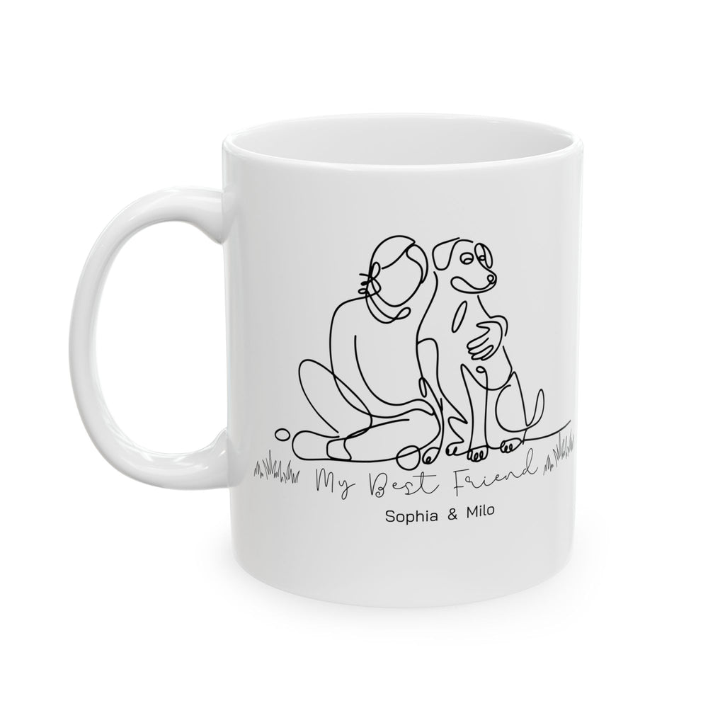 Personalized My Best Friend Mug, Custom Name Line Art Coffee Mug, Best Friend Gift, Couple or Pet Lover Mug