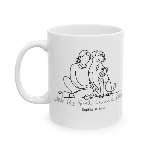 Personalized My Best Friend Mug, Custom Name Line Art Coffee Mug, Best Friend Gift, Couple or Pet Lover Mug