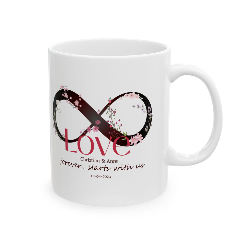 Personalized Infinity Love Mug – Forever Starts With Us | Anniversary & Wedding Gift