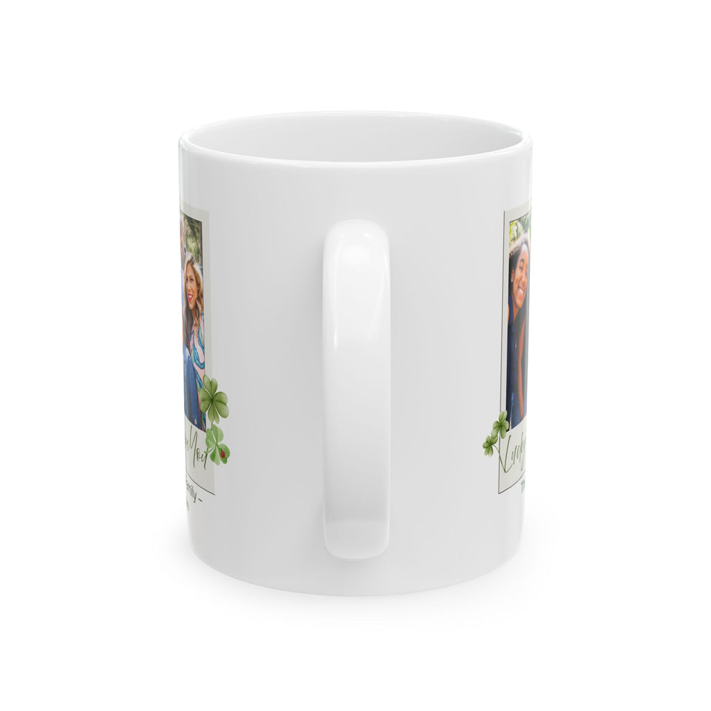Personalized Family Photo Mug – Lucky to Have You – Custom Names & Date – Clover Keepsake Gift – Meaningful Family Coffee Cup