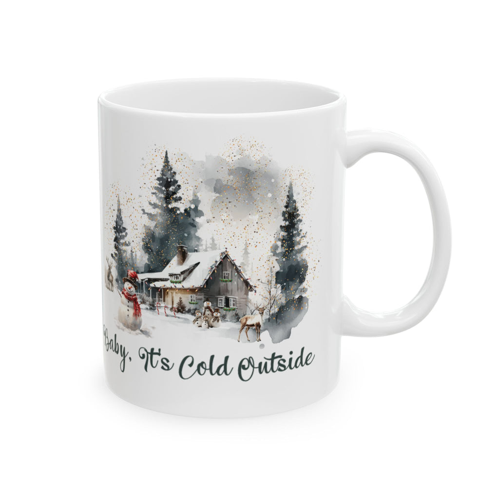 Baby It's Cold Outside Mug | Cozy Winter Coffee Mug | Christmas Cabin Watercolor Mug | Snowy Cottage Ceramic Cup | Holiday Gift