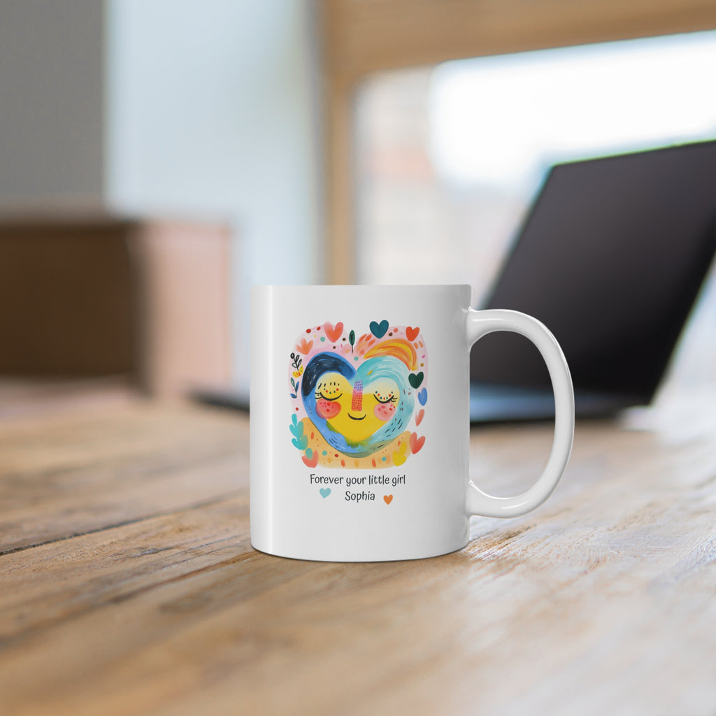 Personalized Mom Mug with Child Name – “Forever Your Little Girl” Custom Gift for Mom, Cute Colorful Heart Coffee Cup, Mother’s Day Gift from Daughter