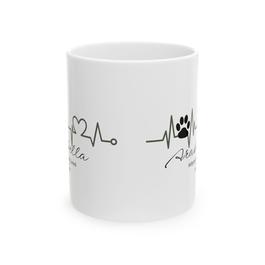 Personalized Heartbeat Paw Mug – Adopted & Loved, Custom Pet Name & Date, Dog & Cat Adoption Gift