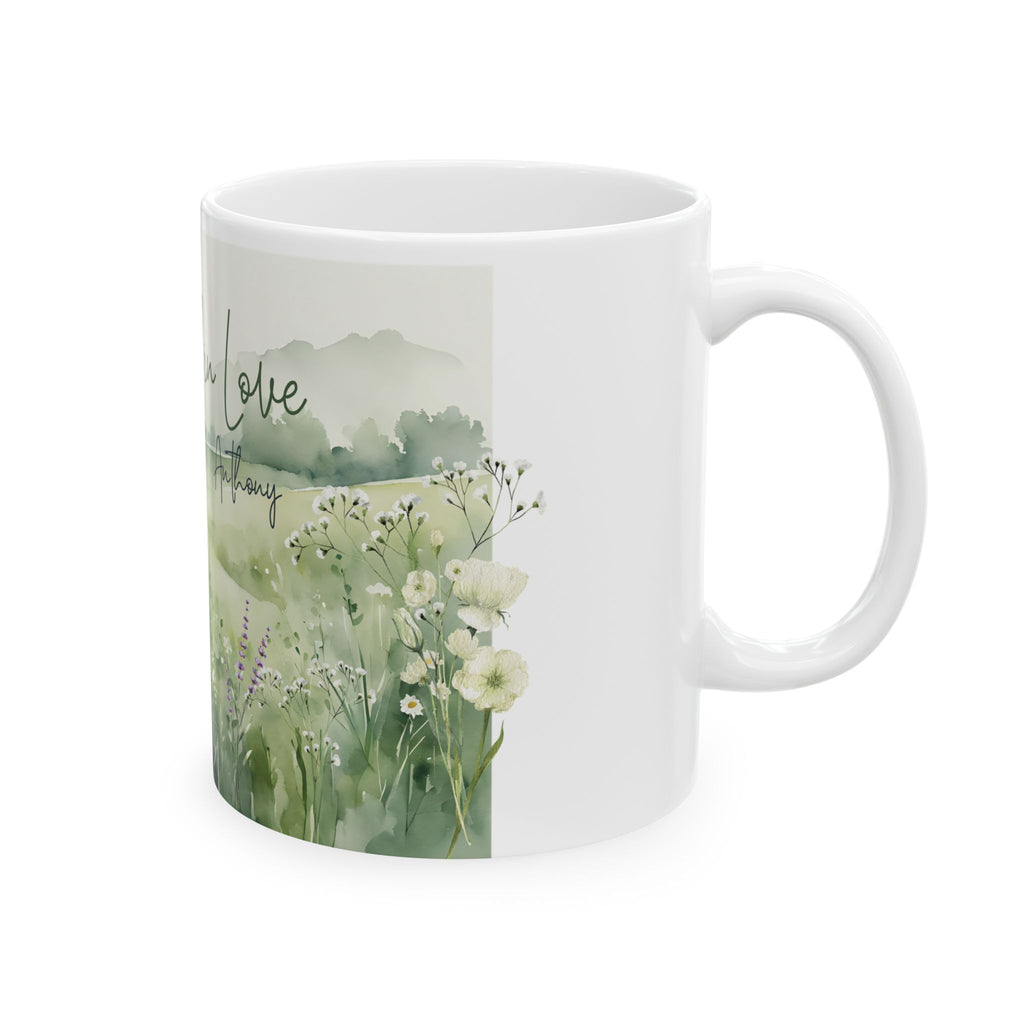 Personalized Tangled in Love Mug – Floral Field Couple Gift with Names