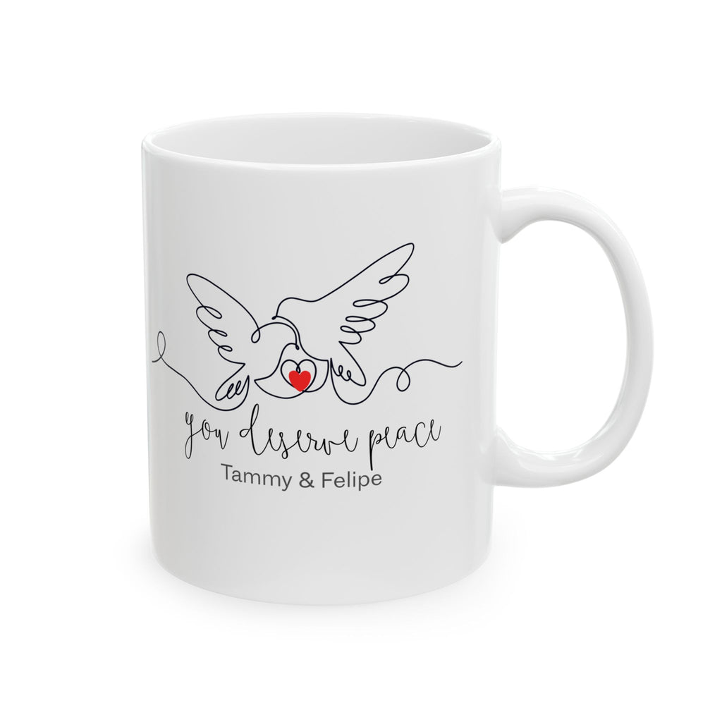 Personalized Dove Couple Mug – You Deserve Peace Line Art Love Mug with Names