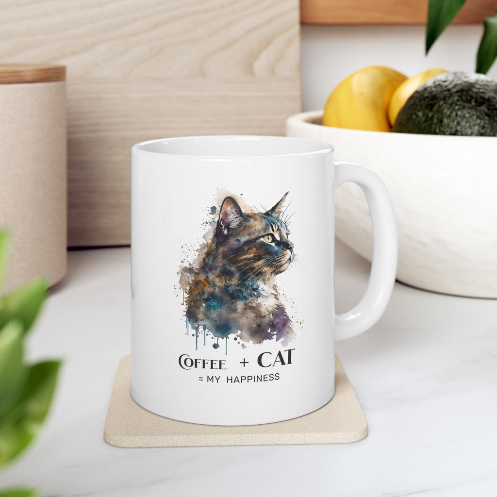 Coffee + Cat Mug – Cat Lover Gift, Watercolor Cat Coffee Mug, Funny Cat Mug, Cat Mom Gift, Aesthetic Cat Coffee Cup 11oz 15oz