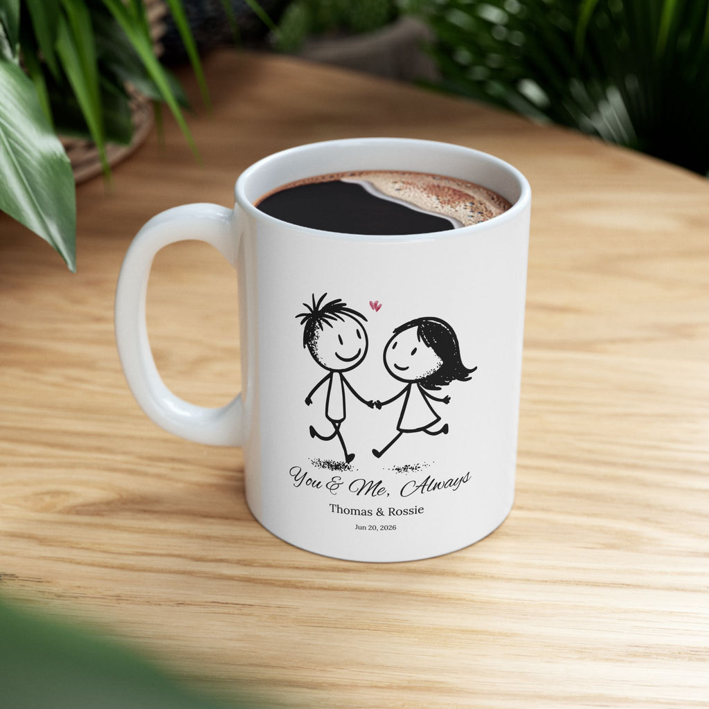 Personalized Couple Mug with Names and Date, You & Me Always Mug, Custom Anniversary Gift, Romantic Coffee Cup for Him Her, Wedding Gift Idea
