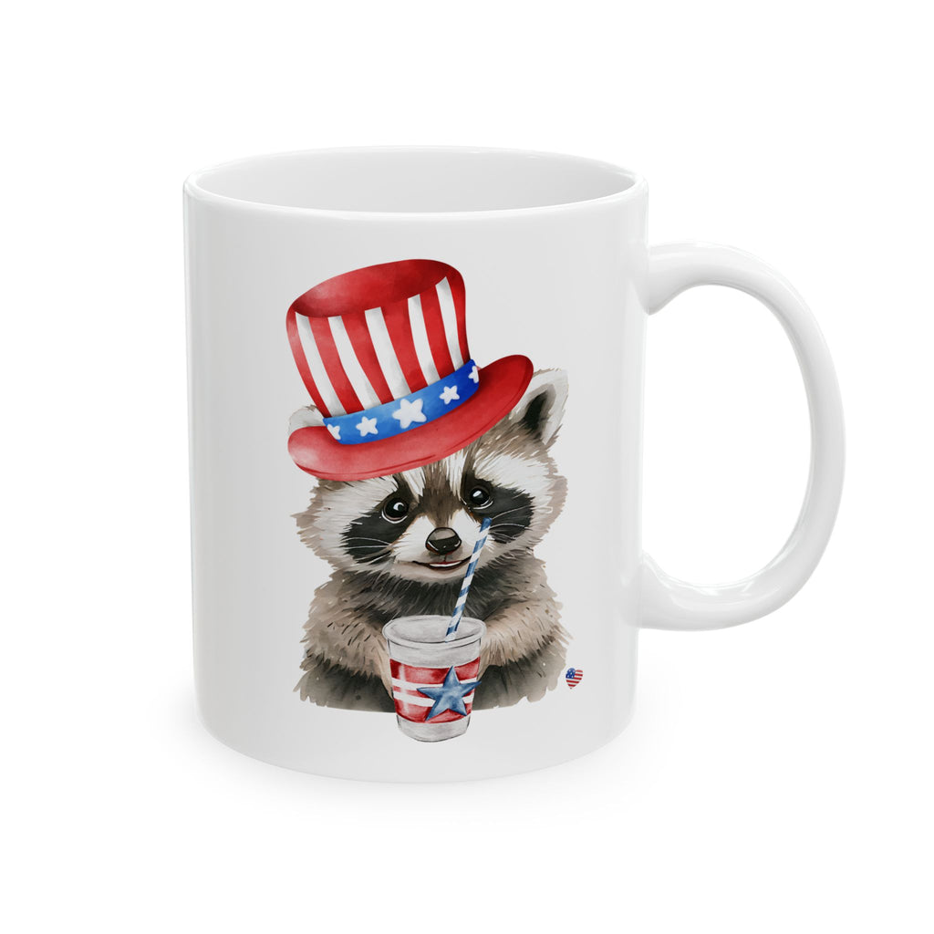 Patriotic Raccoon Mug – Cute Raccoon with Hat & Drink, Custom Name Gift for Valentine’s Day, Birthday & Anniversary