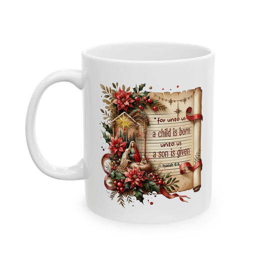 Christian Christmas Mug, Isaiah 9:6 Nativity Coffee Cup, Religious Christmas Gift,Christian Christmas Mug | Isaiah 9:6 Nativity Gift