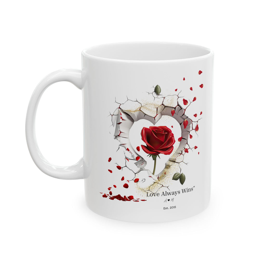 Personalized 3D Broken Wall Rose Mug with Gold Accents – Custom Initials & Est Year – Romantic Gift for Couples