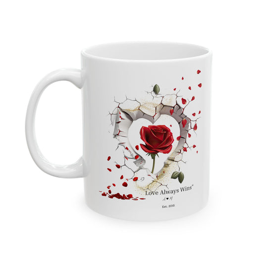Personalized 3D Broken Wall Rose Mug with Gold Accents – Custom Initials & Est Year – Romantic Gift for Couples