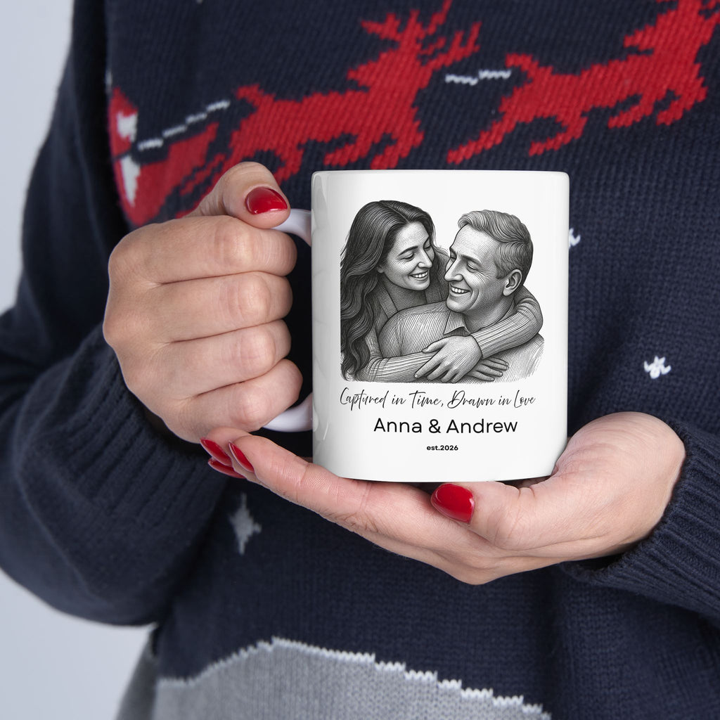 Custom Pencil Sketch Photo Mug, Personalized Portrait Mug from Photo, Couple Gift, Anniversary Gift, Minimalist Line Art Mug, Family & Memorial Keepsake