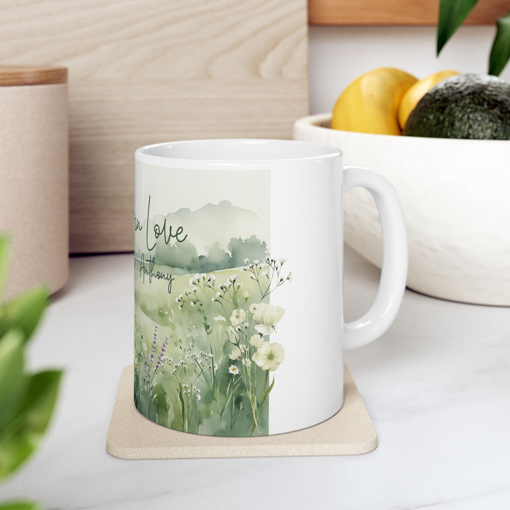 Personalized Tangled in Love Mug – Floral Field Couple Gift with Names