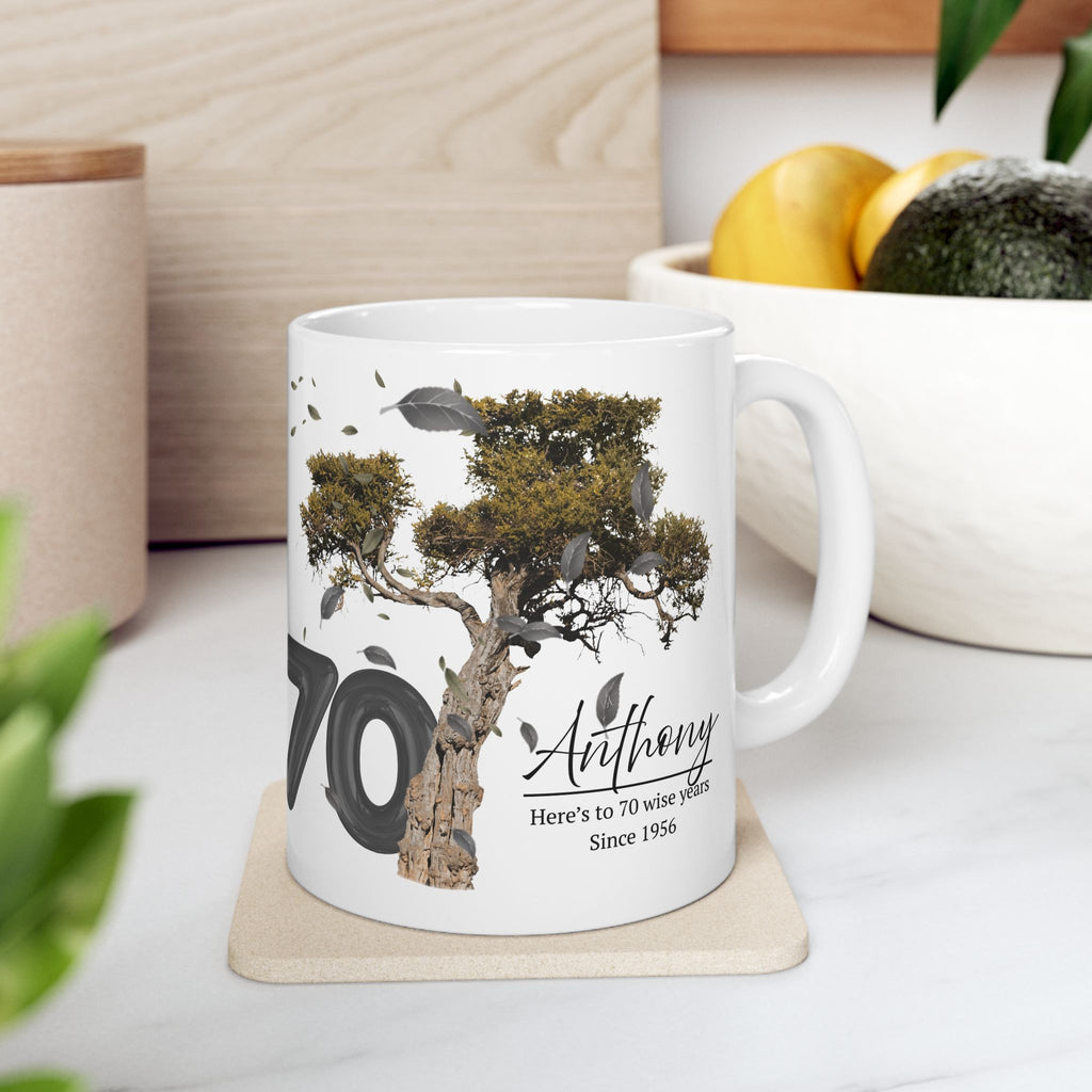 Personalized Tree Birthday Mug – Custom Age & Name, Tree with Falling Leaves Design, Meaningful Gift for Anniversary & Special Moments