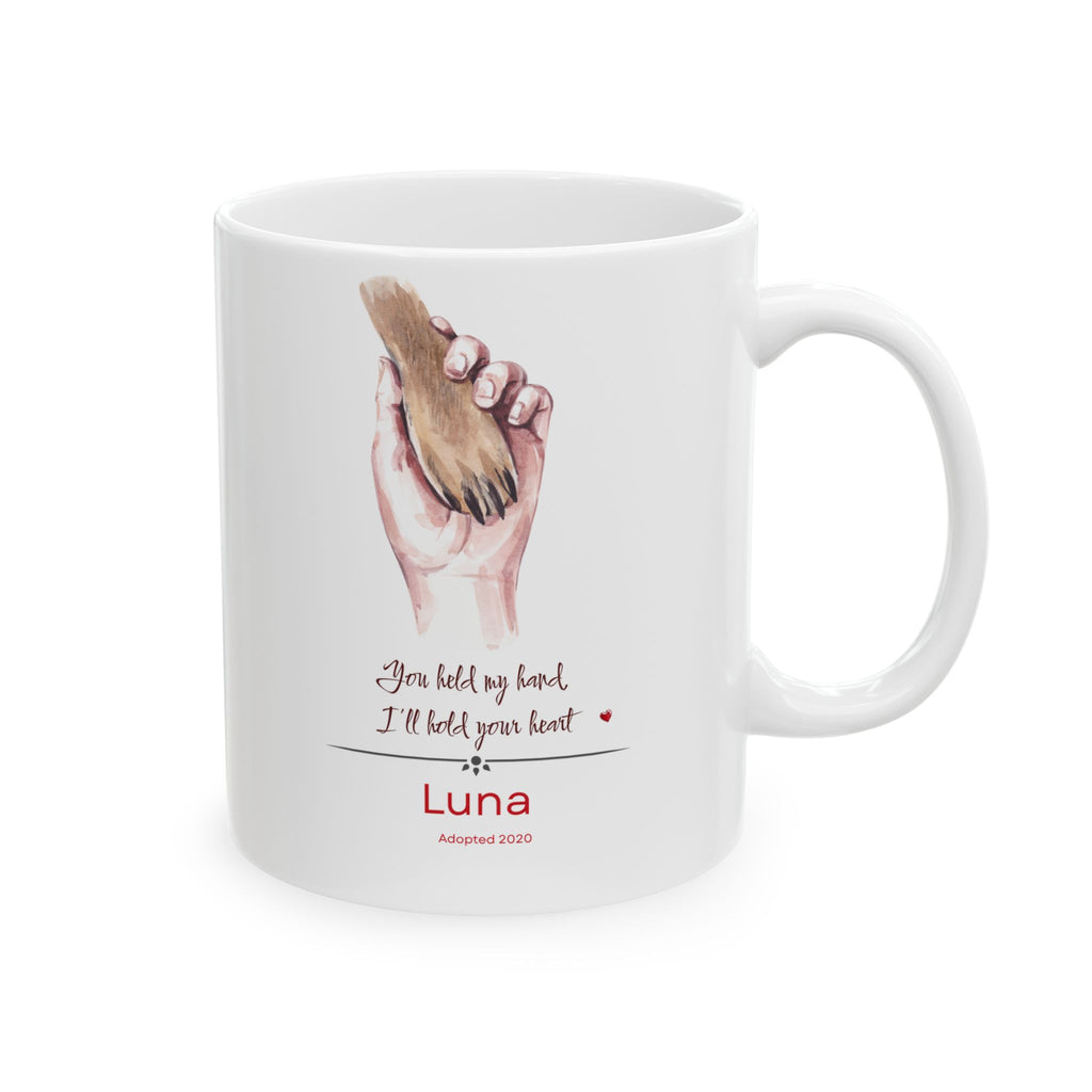 Personalized Dog Paw & Hand Mug – Adopted Year Custom Pet Name, Heartfelt Dog Lover Gift