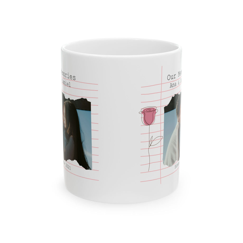 Personalized Couple Photo Mug – Our Memories Notebook Style with Names and Year