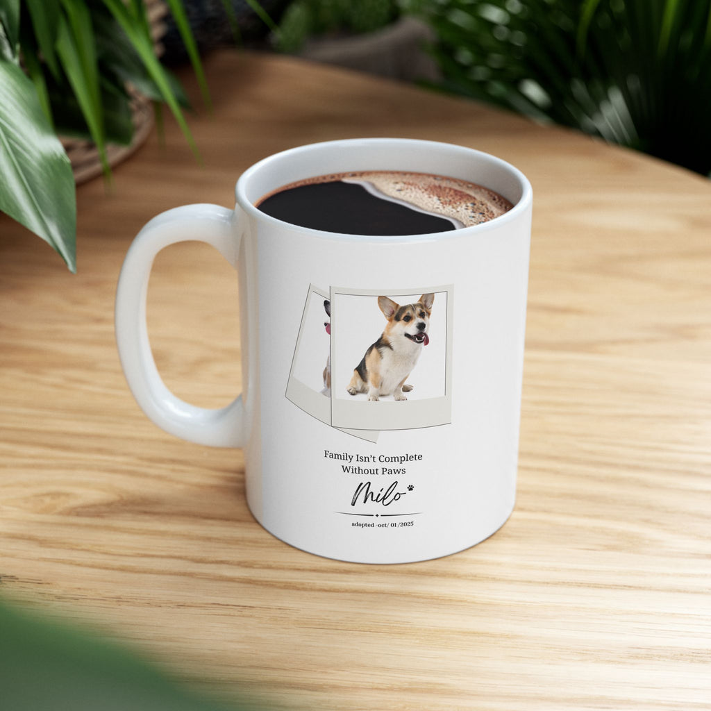 Personalized Pet Adoption Mug – Custom Paw Print with Photo, Name & Adoption Date, Dog & Cat Lover Gift