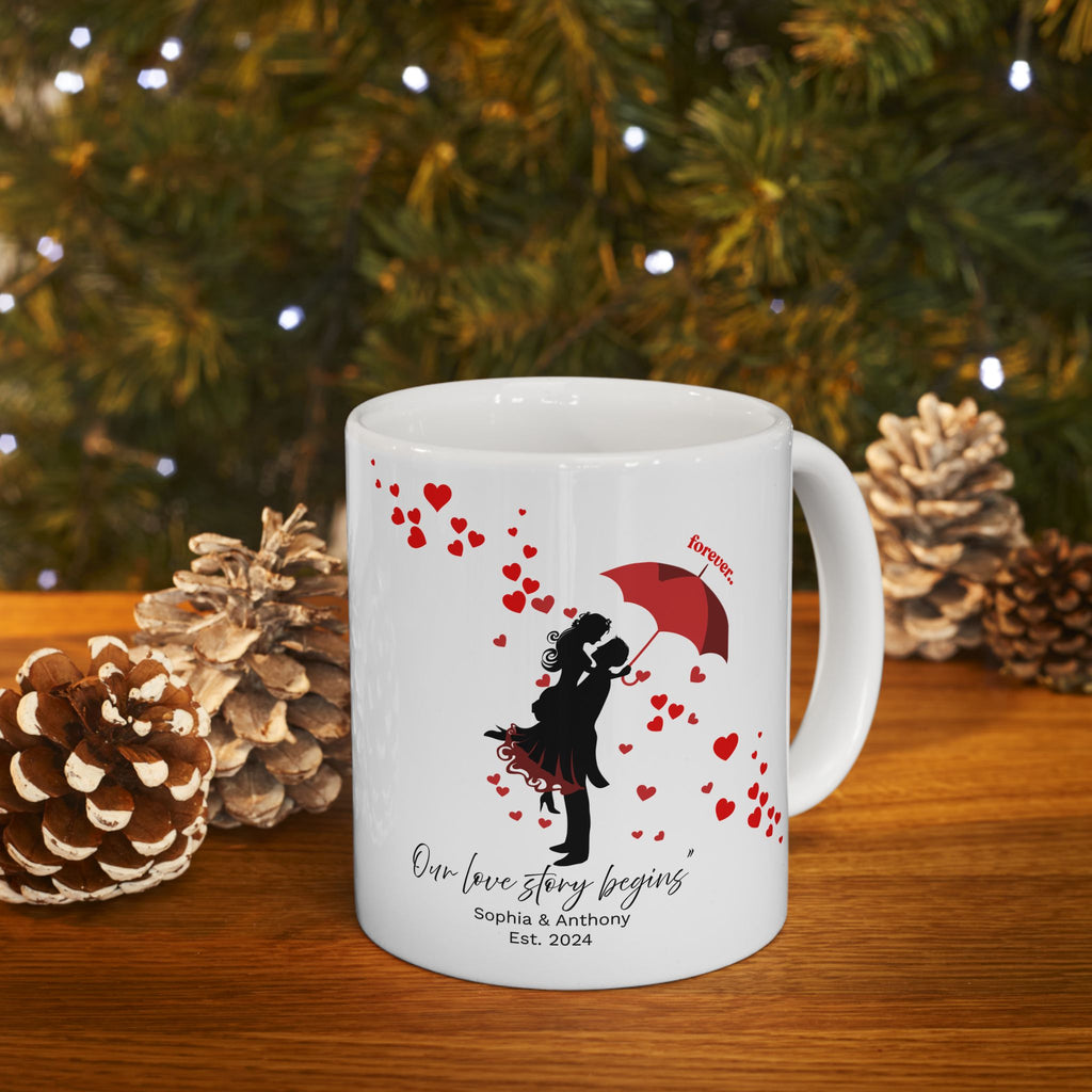 Personalized Couple Mug – Our Love Story Begins Forever Umbrella Love Design