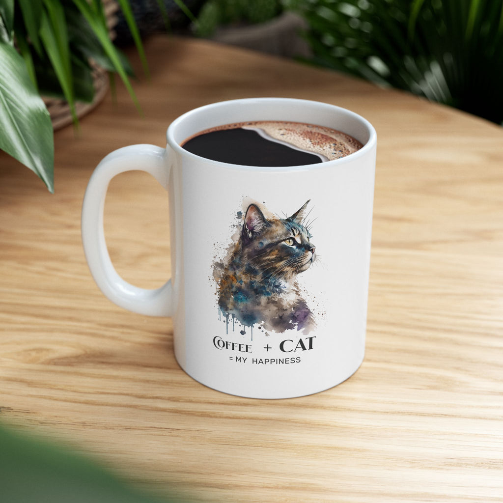 Coffee + Cat Mug – Cat Lover Gift, Watercolor Cat Coffee Mug, Funny Cat Mug, Cat Mom Gift, Aesthetic Cat Coffee Cup 11oz 15oz
