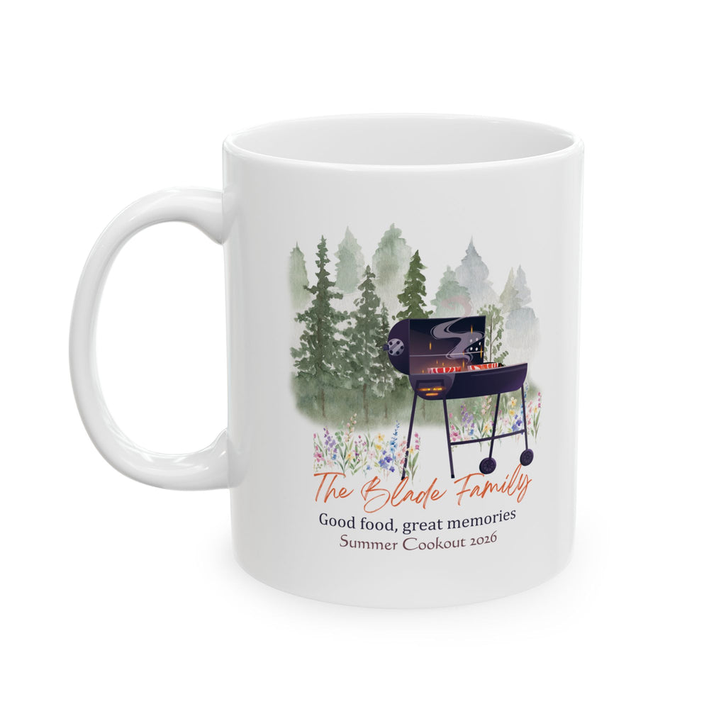 Personalized Family BBQ Mug, Custom Summer Cookout Mug, Family Reunion Gift, Custom Last Name Coffee Mug, BBQ Lover Gift, Camping Mug
