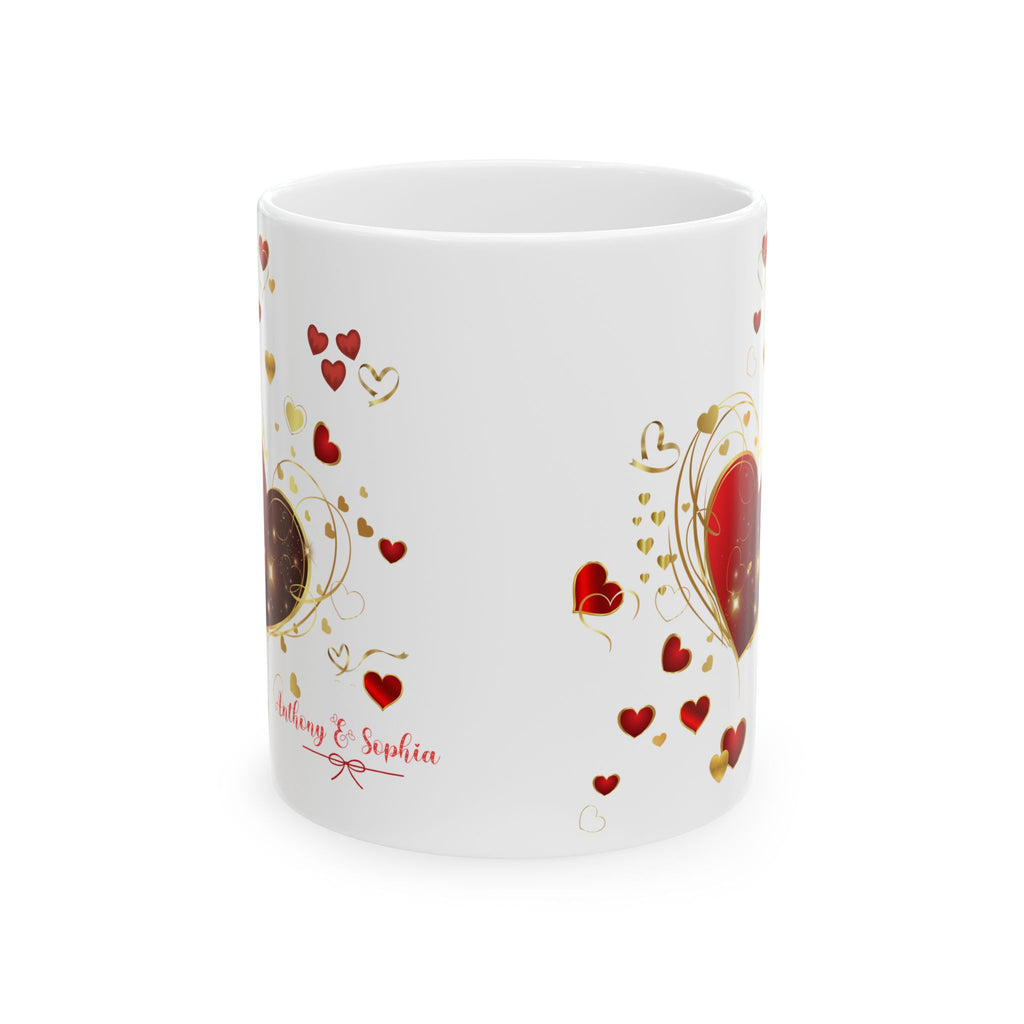 Personalized Heart Mug – Red and Gold Love Design with Couple Names