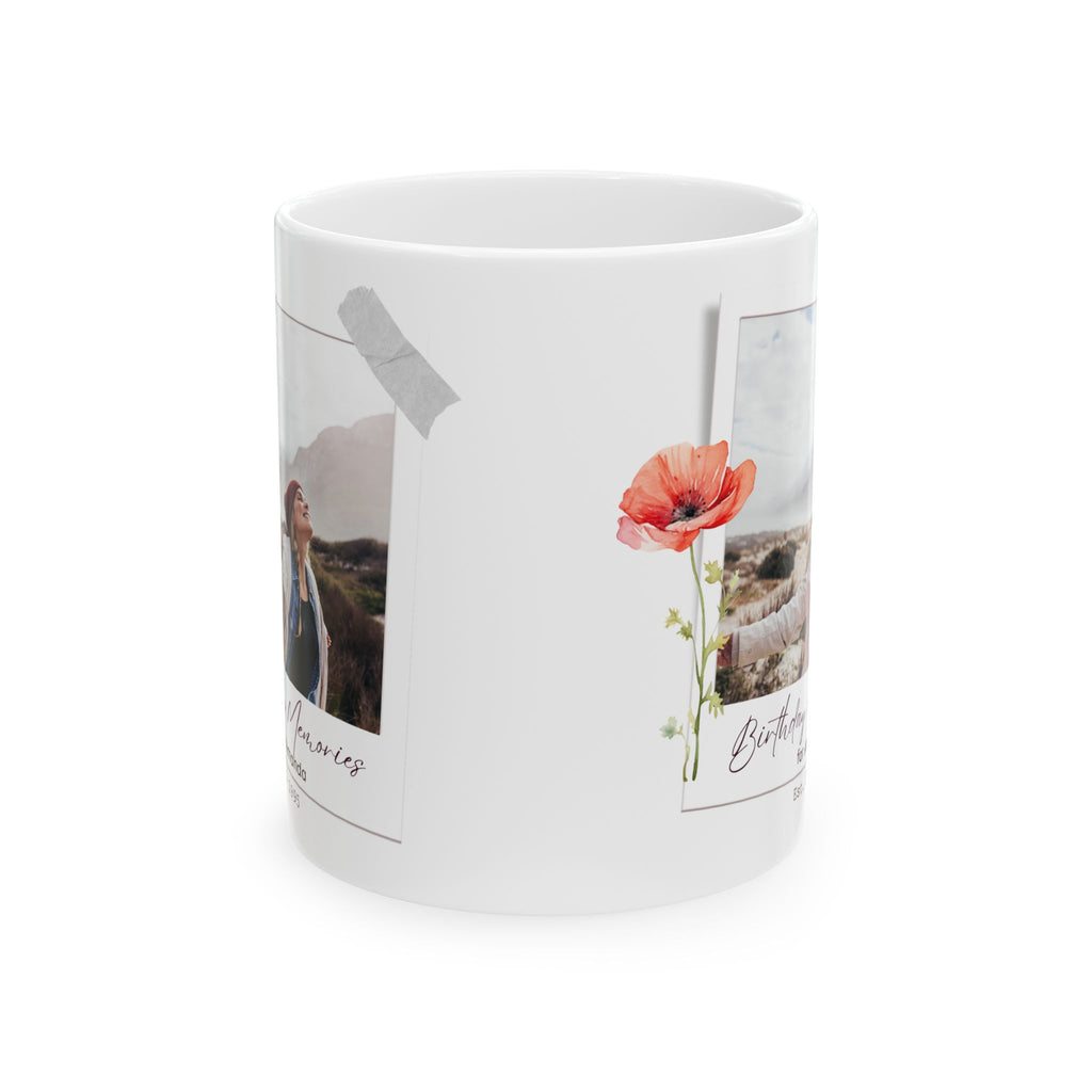 Personalized Birthday Photo Paper Mug – Vintage Floral Design, Custom Name & Year, Birthday Memories Keepsake Gift