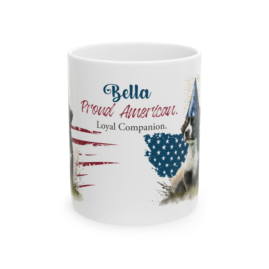 Personalized 'Bella Proud American' Dog Mug —Personalized Patriotic Dog Mug | Custom Dog Name Coffee Mug