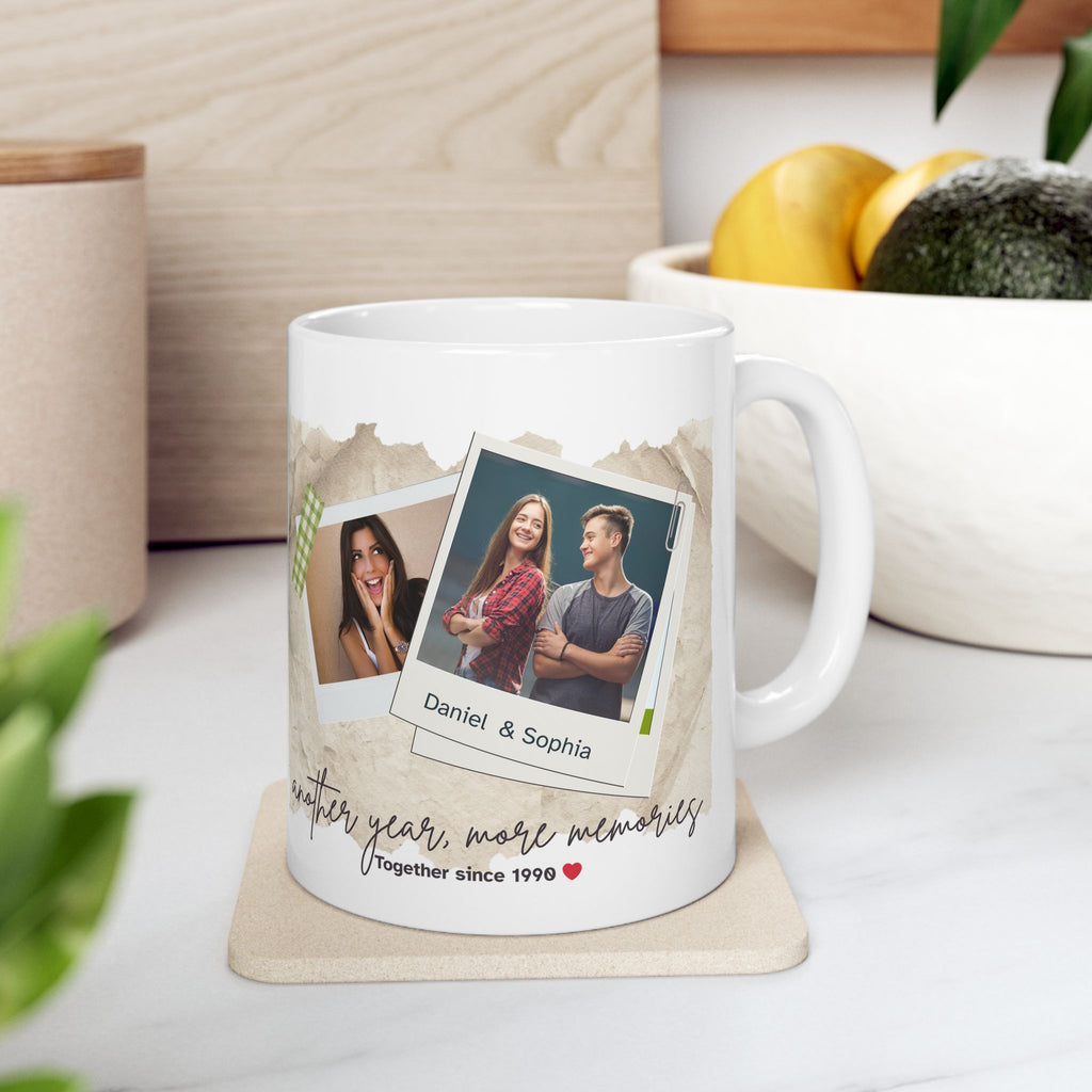 Personalized Vintage Photo Mug – Another Year More Memories Couple Gift with Names
