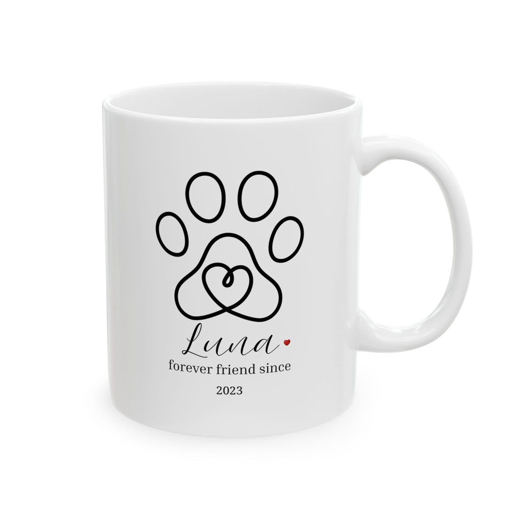 Personalized Dog Mug – Paw Print Heart, Forever Friend Since [Year] – Custom Pet Name Coffee Cup