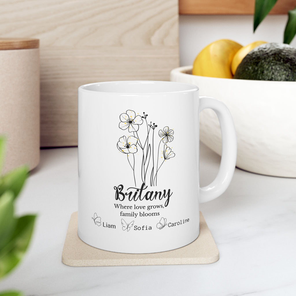 Personalized Mom Mug with Kids Names | Custom Birth Flower Mug for Mom | Mother’s Day Gift | Minimalist Floral Coffee Cup | Gift for Mom or Grandma