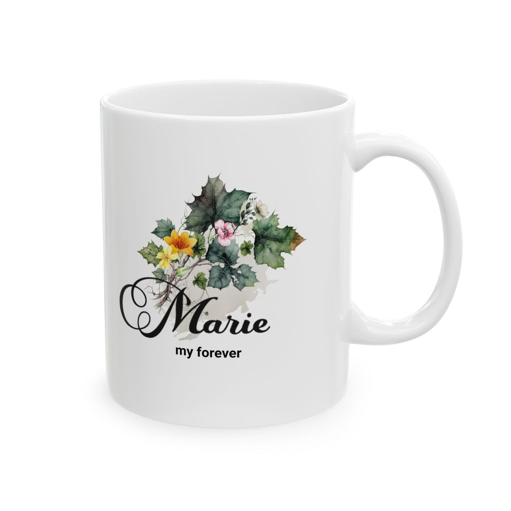 Personalized Name Mug – Custom Floral Coffee Mug – “My Forever” Romantic Gift – Minimalist Name Mug for Her