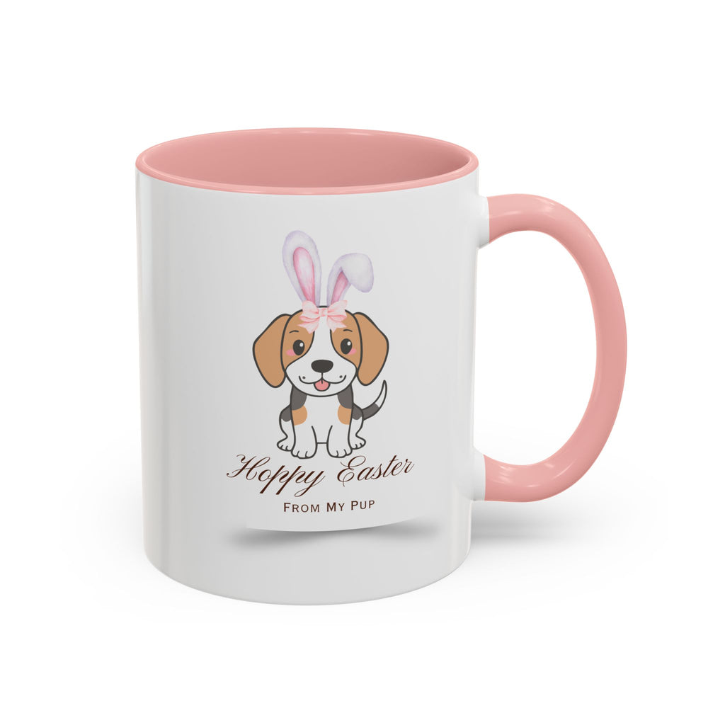 Personalized Easter Bunny Dog Coffee Mug – Custom Name Accent Mug – “Hoppy Easter” Cute 3D Dog with Bunny Ears – Easter Gift 11oz