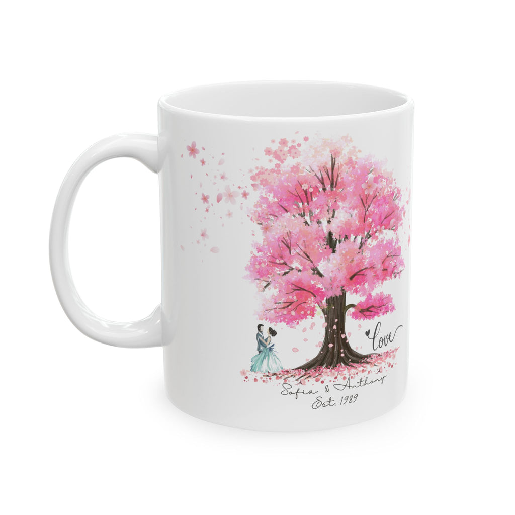 Personalized Couple Mug – Blossom Tree Love Gift with Names & Year