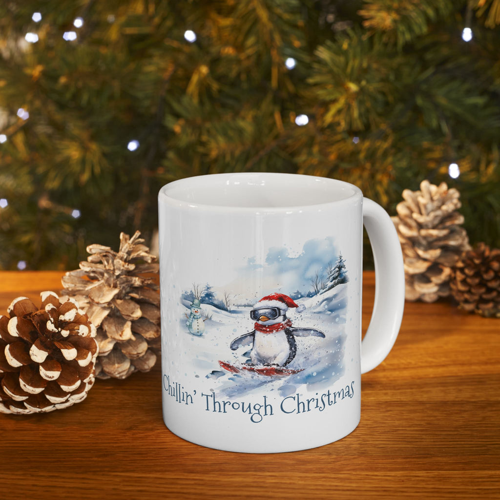 Chillin’ Through Christmas Penguin Mug – Funny Holiday Gift,Chillin’ Through Christmas penguin mug with watercolor winter design
