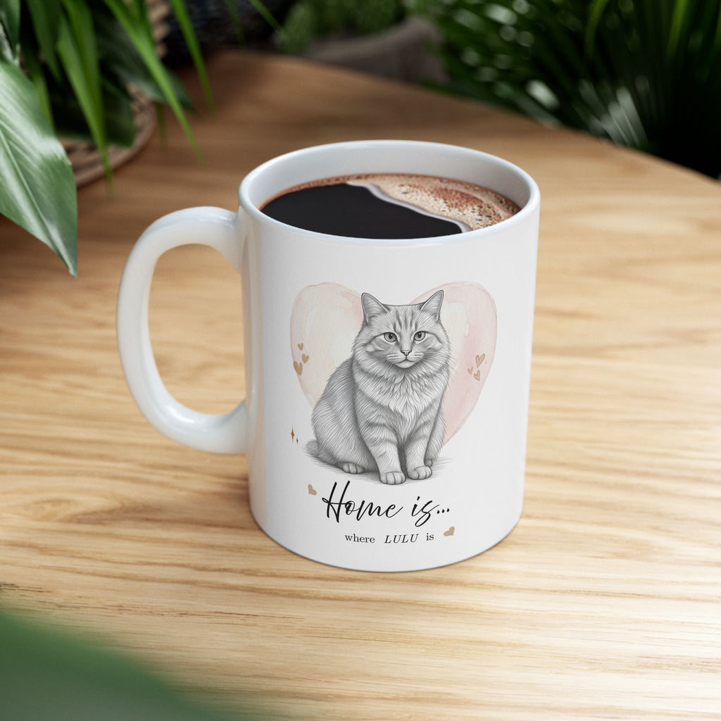 Personalized Cat Mug – Home Is Where Your Cat Is, Custom Pet Portrait Mug, Cat Lover Gift, Pet Memorial Mug, Custom Cat Drawing Mug