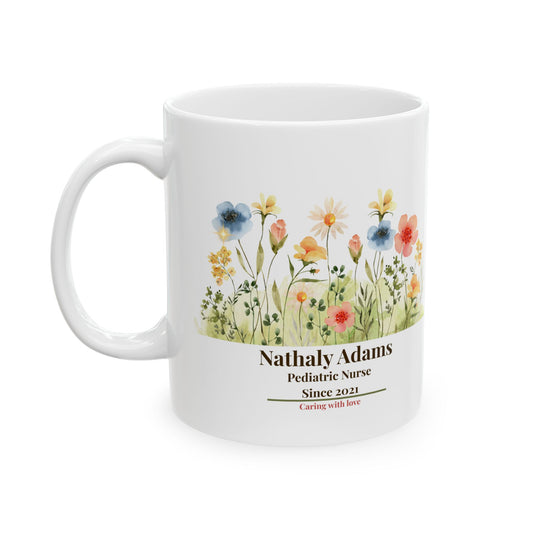 Personalized Nurse Mug – Vintage Floral Design, Custom Name, Specialty & Year, Nurse Appreciation Gift