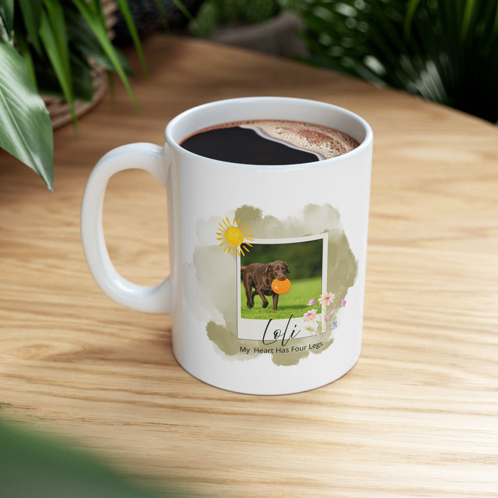 Personalized Pet Photo Mug – Vintage Watercolor Style – Custom Pet Name Coffee Cup – Dog or Cat Portrait Gift