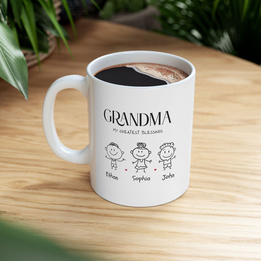 Personalized Grandma Mug with Kids Names, My Greatest Blessings Mug, Custom Grandkids Gift, Nana Mom Mug, Family Coffee Cup Gift
