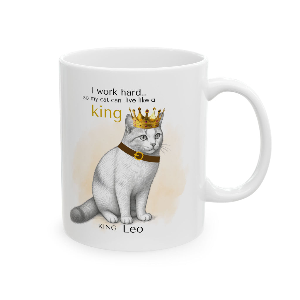 Personalized Cat Mug from Photo – King Queen Princess Pet Portrait Mug, Custom Cat Drawing Mug, I Work Hard Cat Mug, Pet Lover Gift
