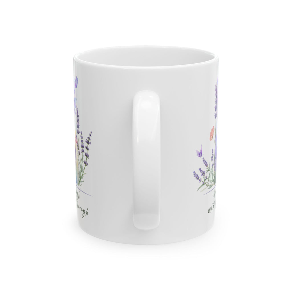 Lavender Butterfly Mug – “Grow Through What You Go Through” Inspirational Floral Coffee Cup, Meaningful Gift for Valentine’s Day, Birthday, Anniversary, Wedding